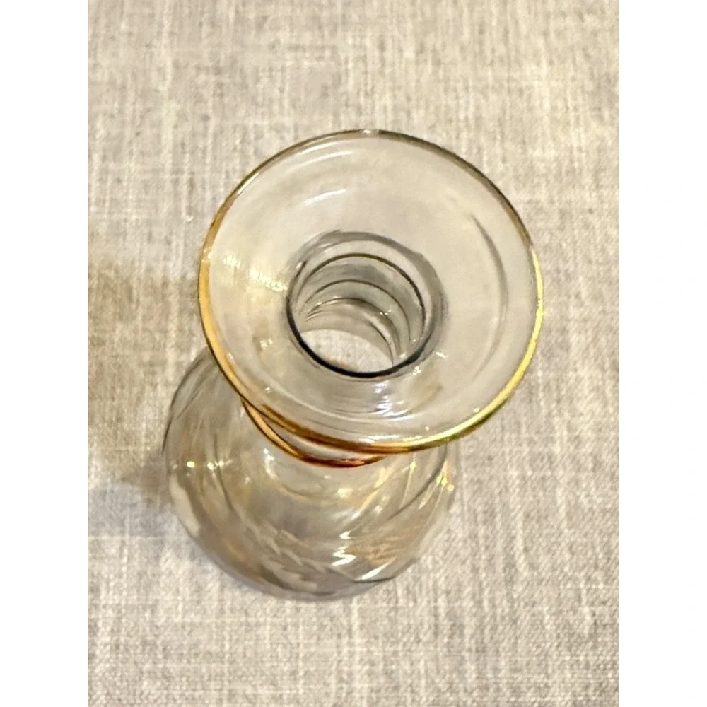 ✨ Vintage Iridescent Glass Bottle w/ Stopper Gold Trim | 9” Tall ✨